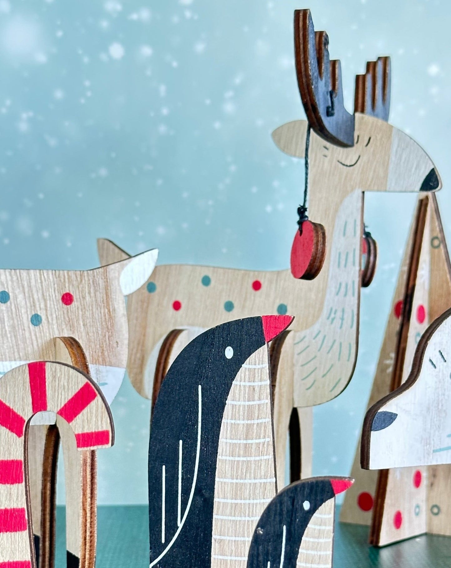 arctic woodland christmas scene - 9 piece holiday cut outs set in wooden gift box