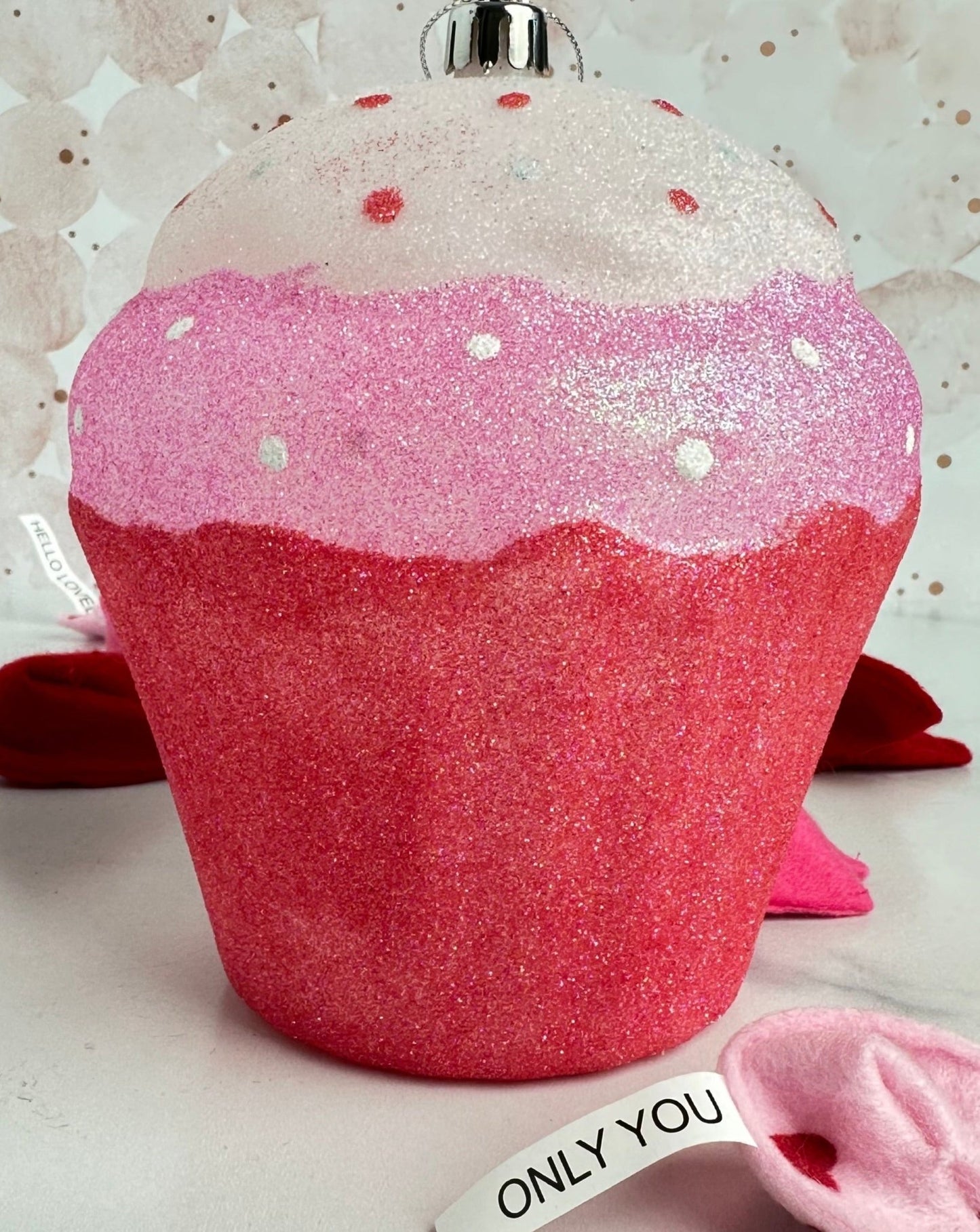 giant pink glitter cupcake ornament valentines day ornament