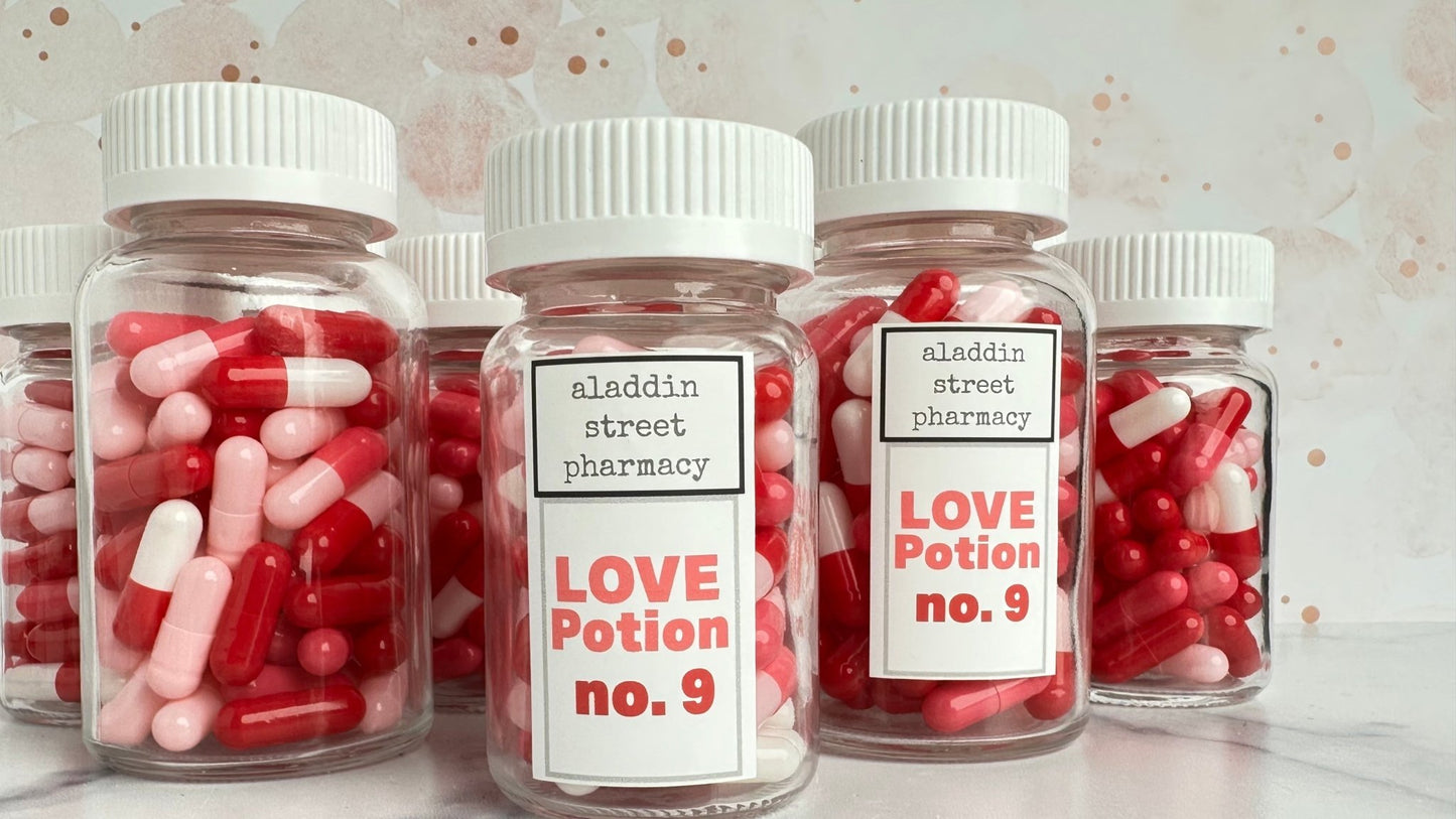 love potion no. 9 prescription pill ornament decor - set of 2 - exclusive to aladdin street farm