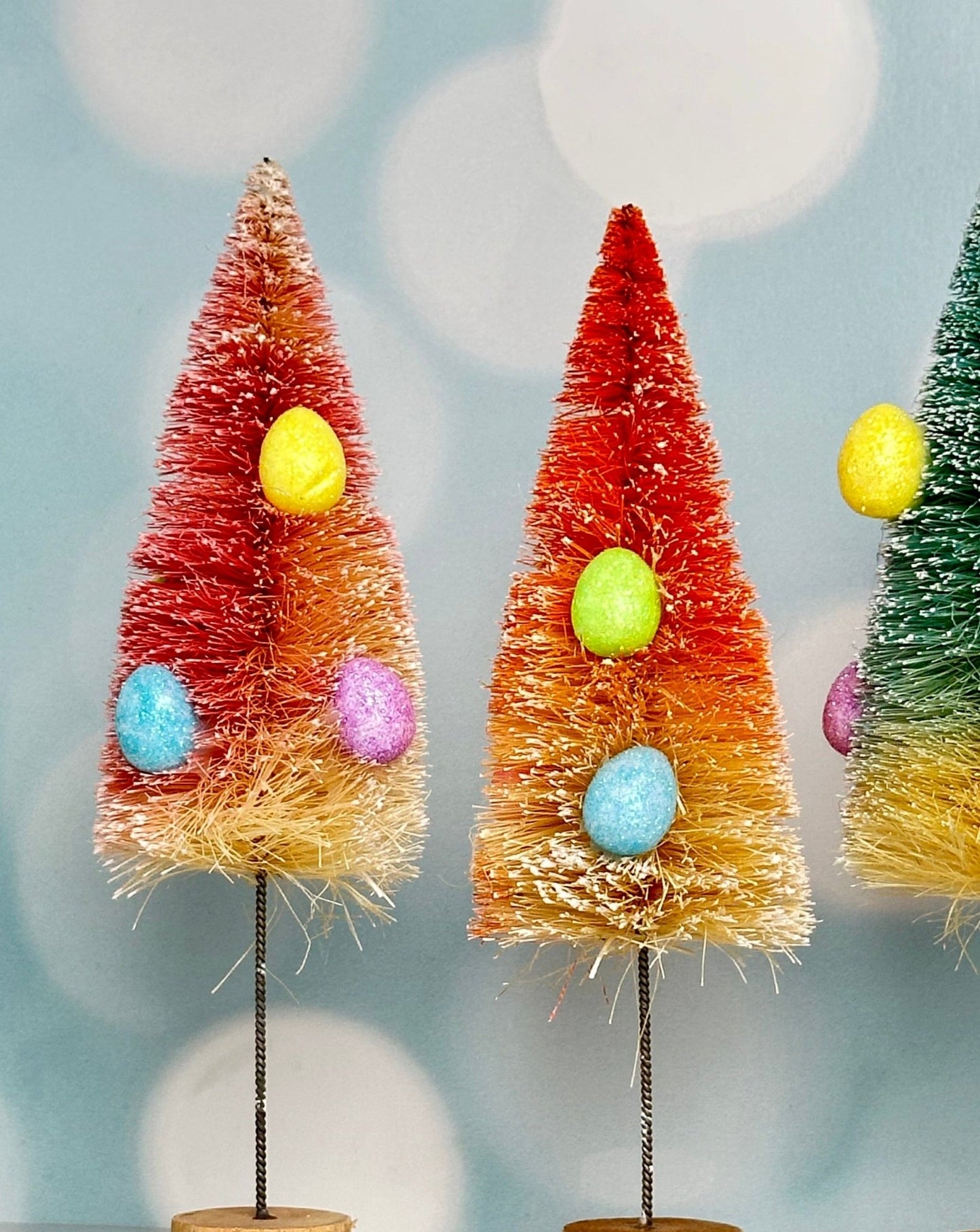 easter bottle brush trees with eggs - set of 4 assorted colors