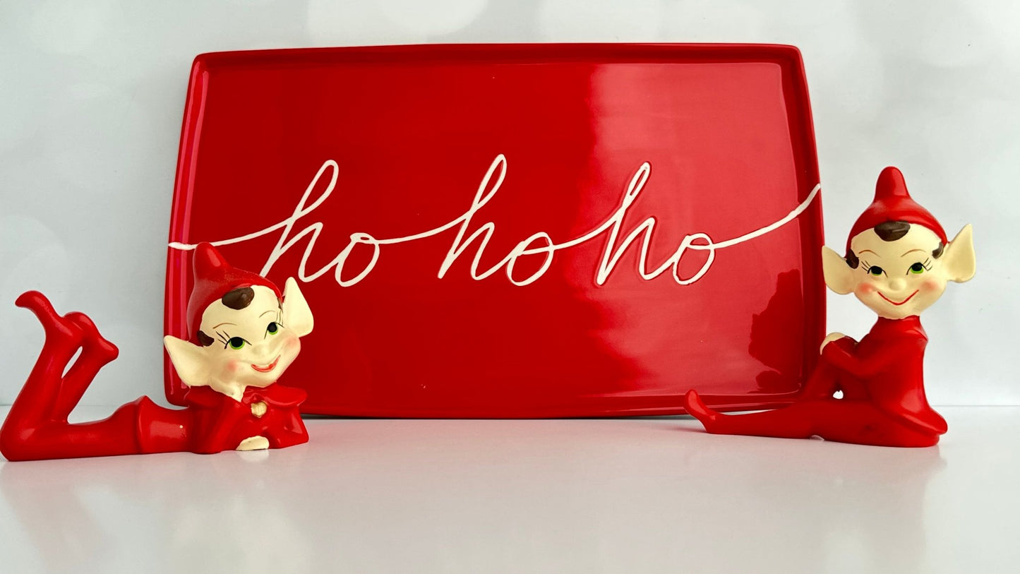 We put the HO in the HOLIDAYS! Start a Christmas tradition with our large ceramic platter that is perfect for Santa's Cookies our ceramic platter is approx. 13" x 7.75" x .5" 