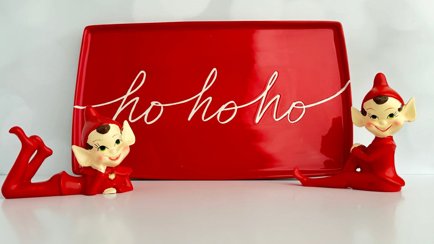 We put the HO in the HOLIDAYS! Start a Christmas tradition with our large ceramic platter that is perfect for Santa's Cookies our ceramic platter is approx. 13" x 7.75" x .5" 