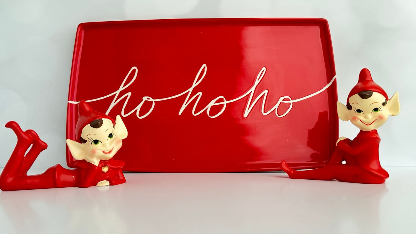 We put the HO in the HOLIDAYS! Start a Christmas tradition with our large ceramic platter that is perfect for Santa's Cookies our ceramic platter is approx. 13" x 7.75" x .5" 