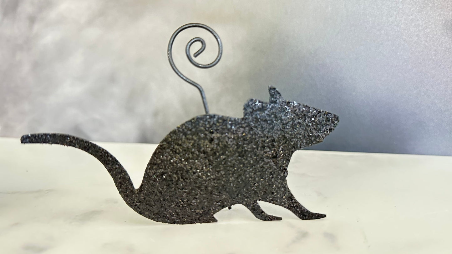 black glitter mice place card holders - set of 4 with 8 kraft cards