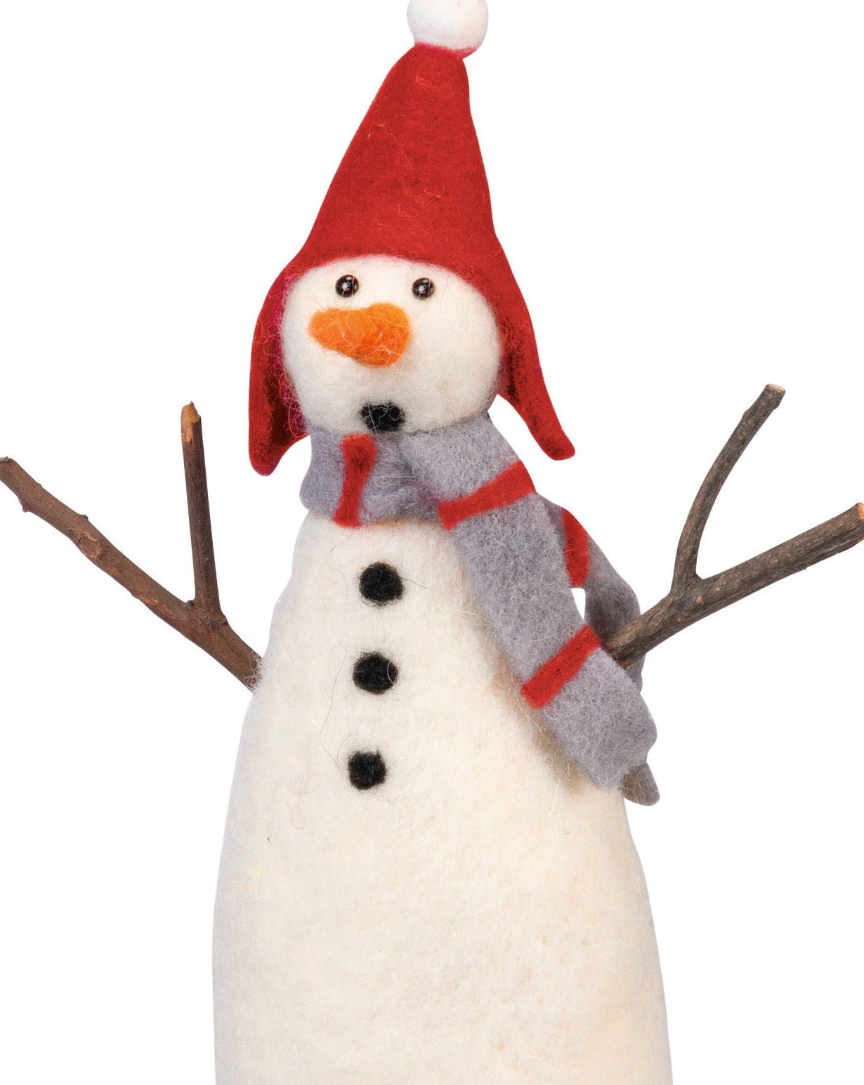 simon the surprised snowman - felt christmas decor figure - 8.5" tall