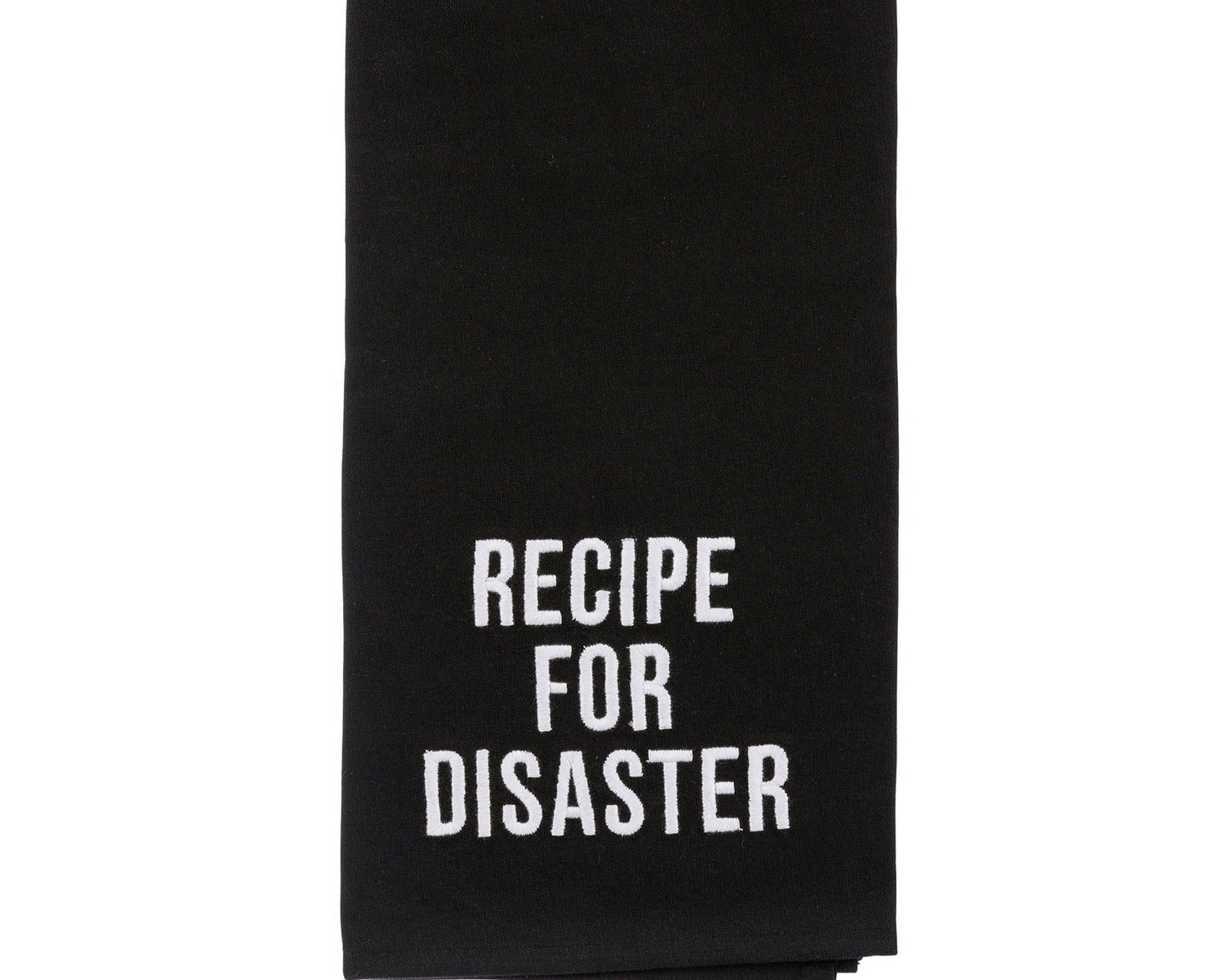 recipe for disaster black kitchen towel funny