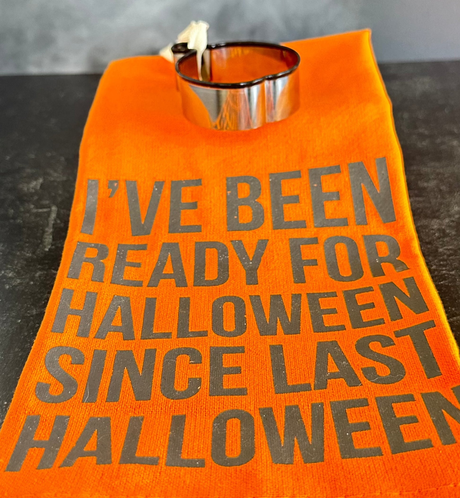 ive been ready for halloween since last halloween cotton kitchen towel with free pumpkin cookie cutter