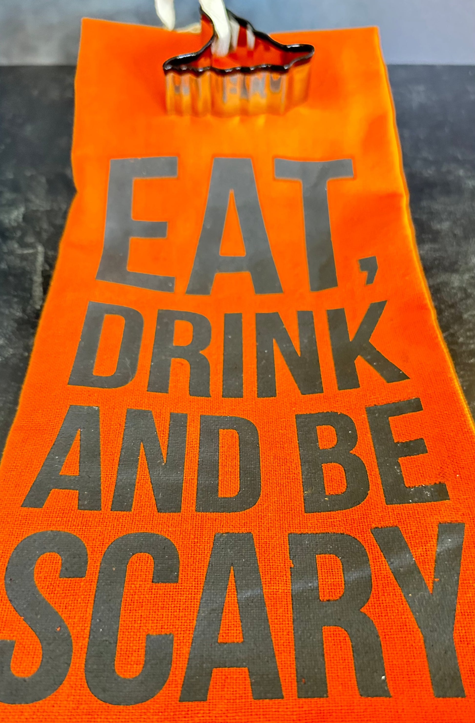 eat drink and be scary halloween cotton kitchen towel with free witch hat cookie cutter