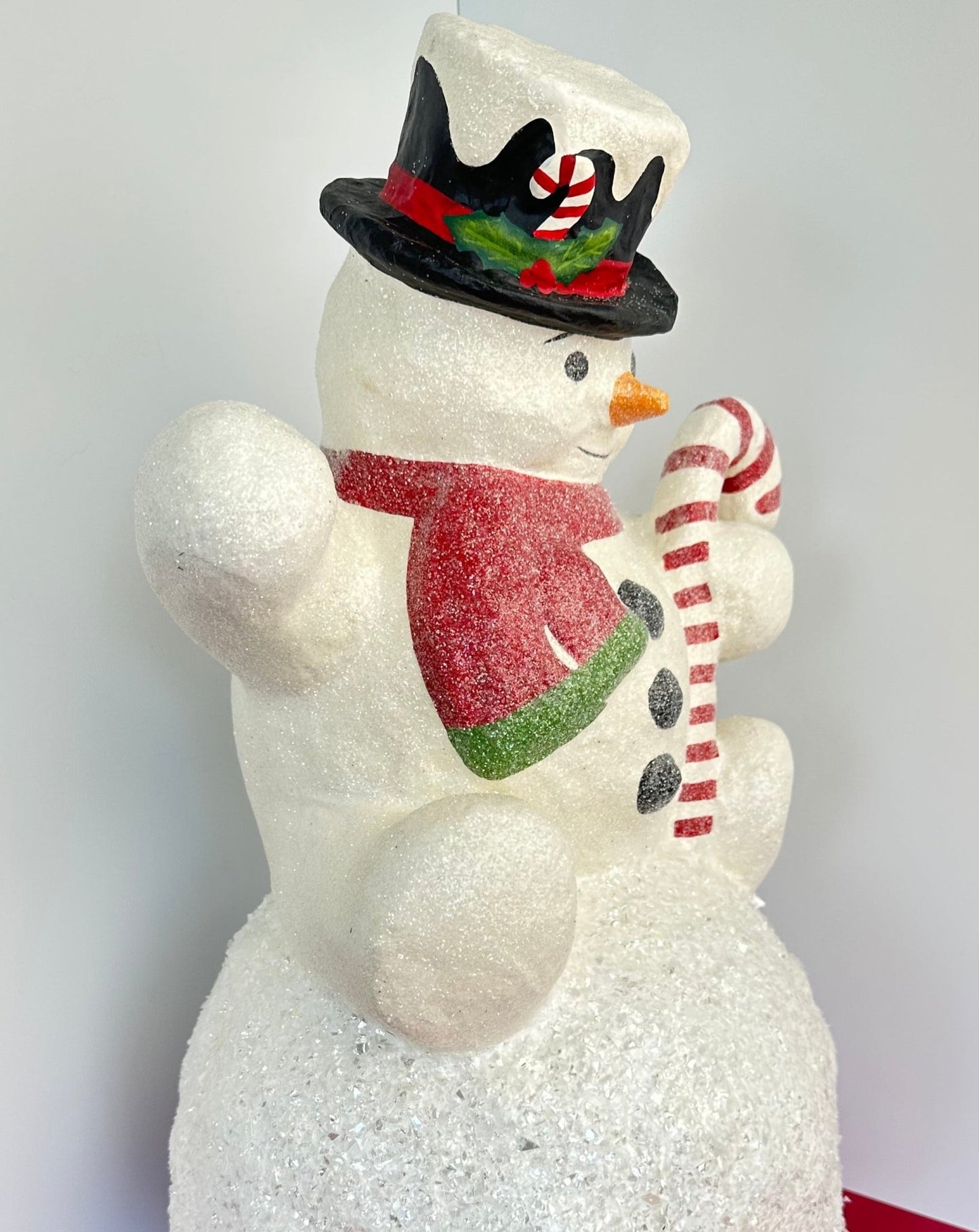 giant jolly snowman - sitting on snow ball