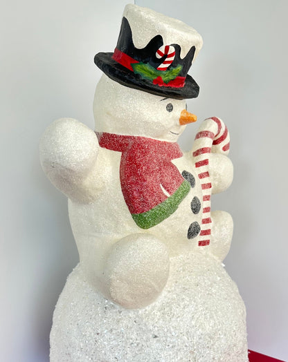 giant jolly snowman - sitting on snow ball