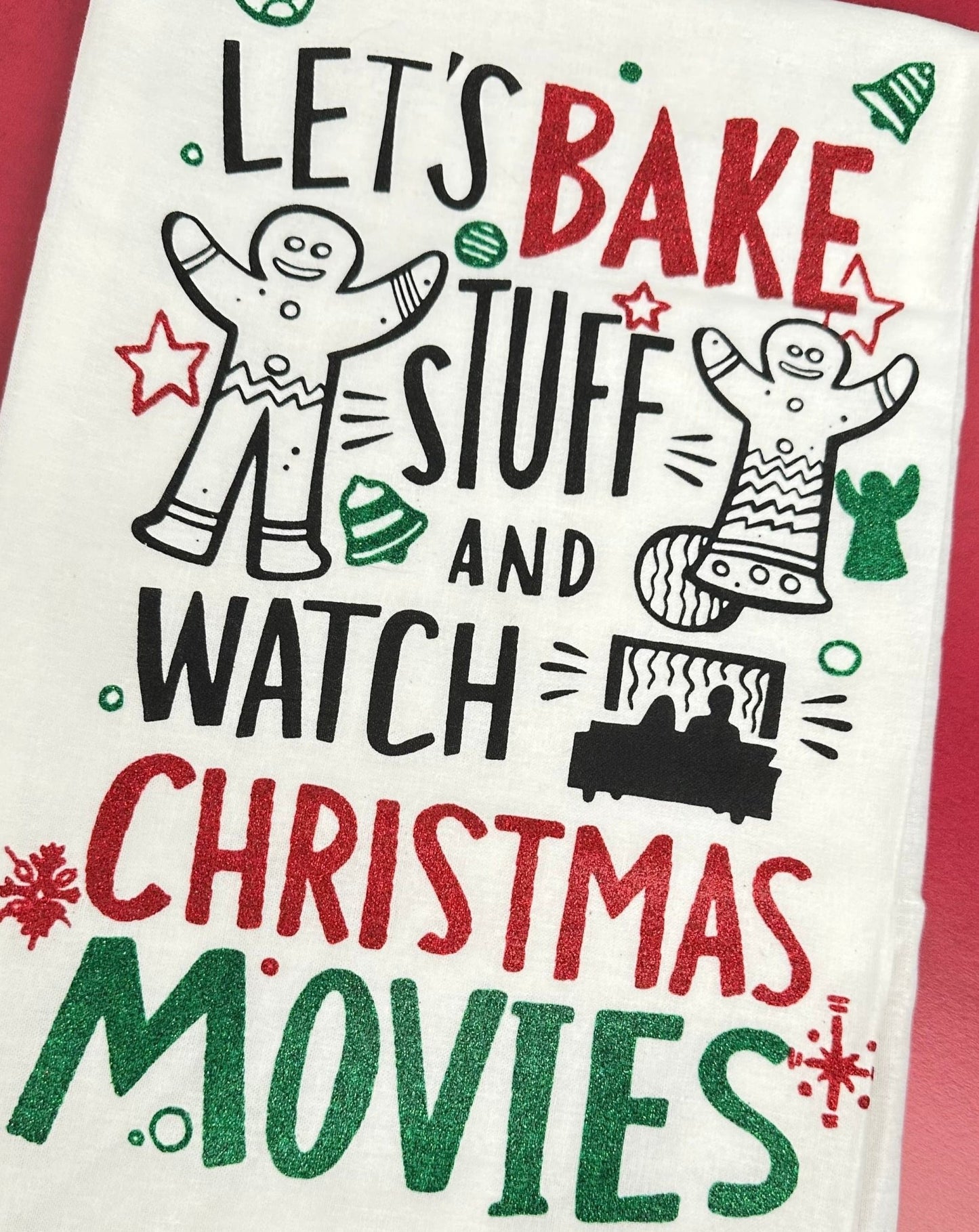 hallmark movies kitchen towel - let's bake stuff and watch christmas movies