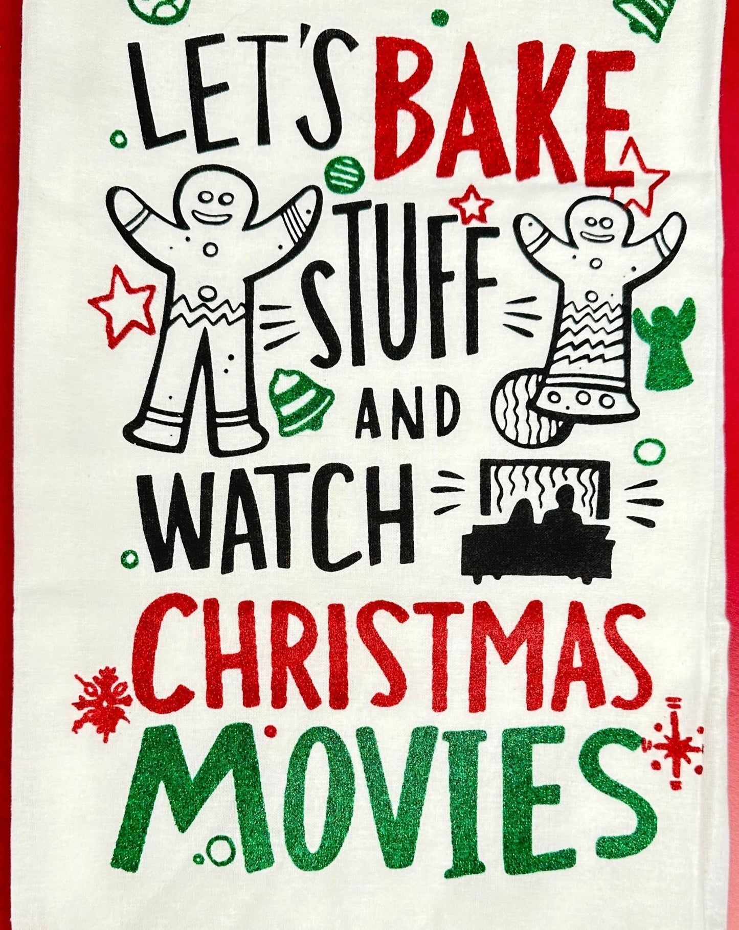 hallmark movies kitchen towel - let's bake stuff and watch christmas movies