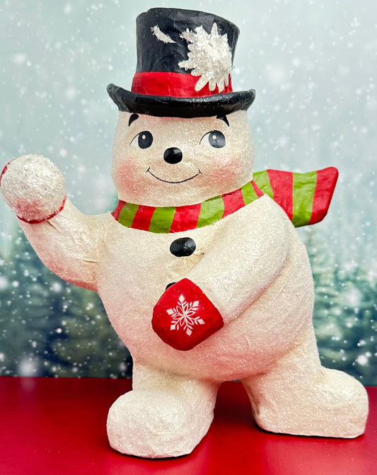 scotty the snowball fight snowman holiday decor figure- approx. 12" tall