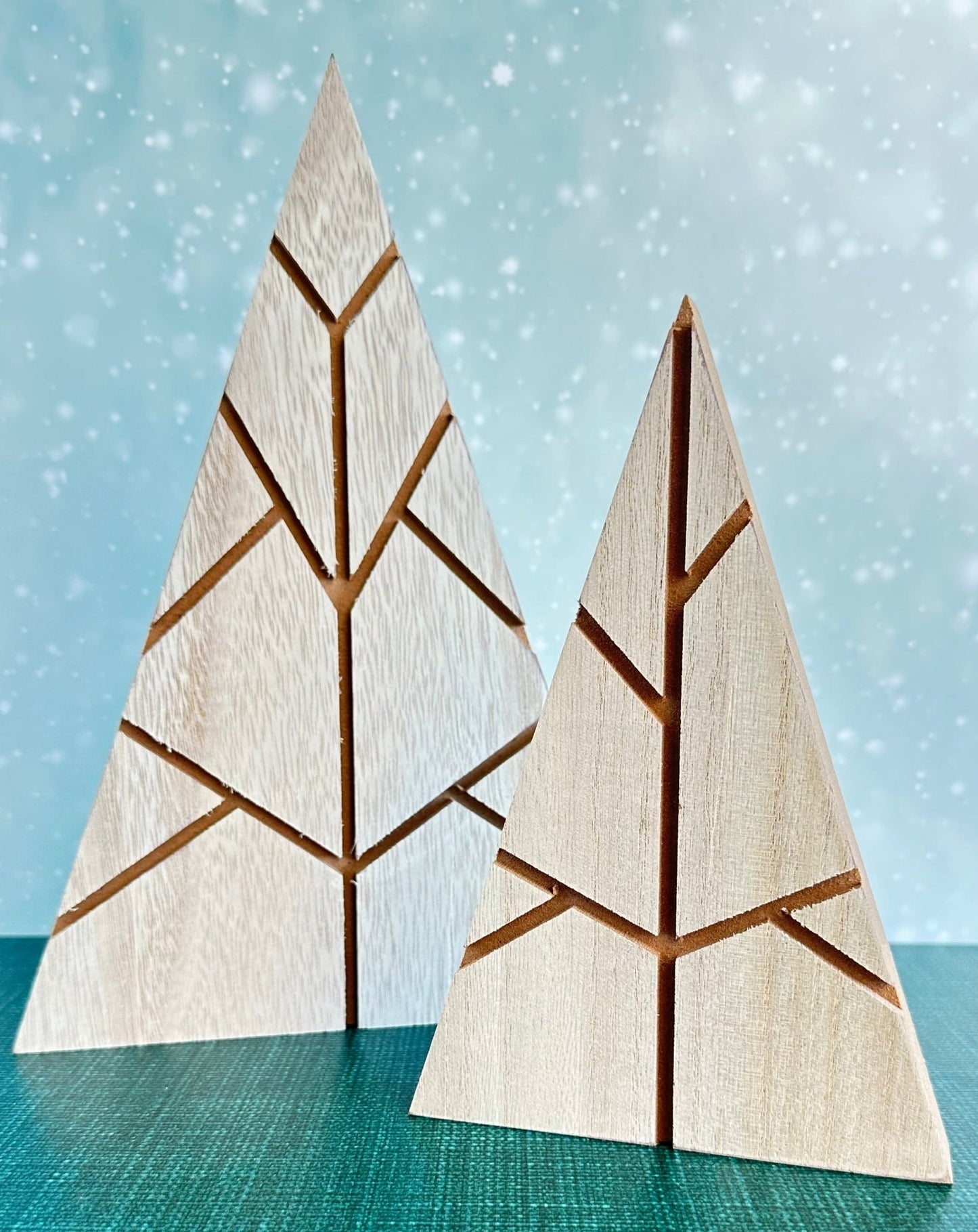 christmas wood cut out trees - set of 2 - holiday decor