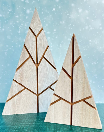 christmas wood cut out trees - set of 2 - holiday decor