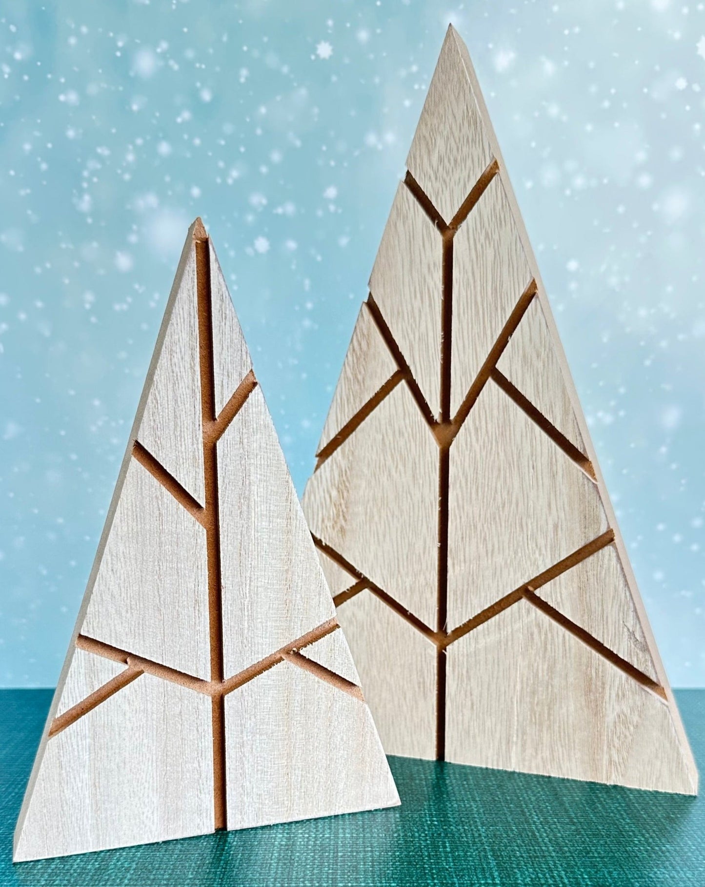 christmas wood cut out trees - set of 2 - holiday decor