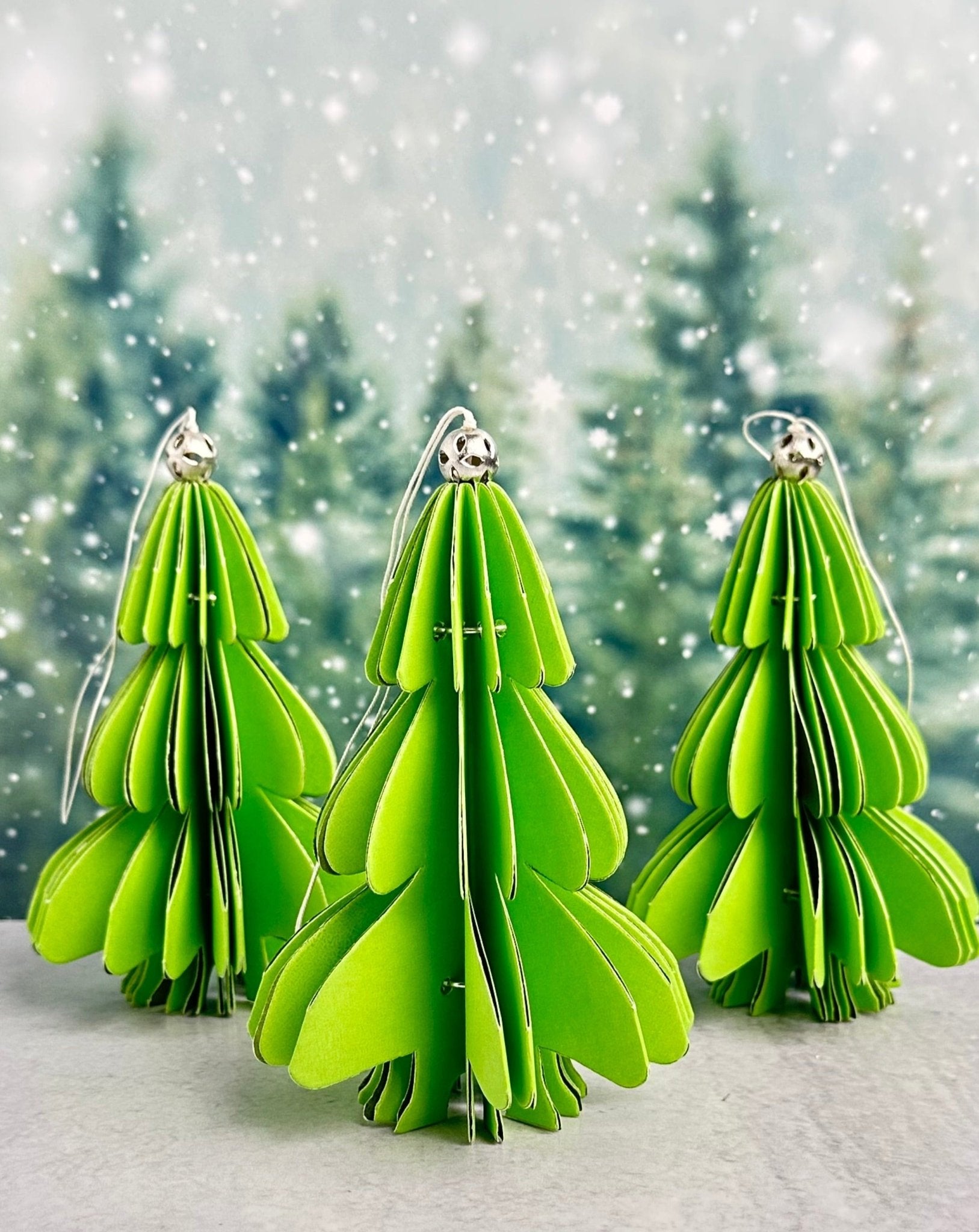 cute accordion paper tree christmas ornaments - set of 3