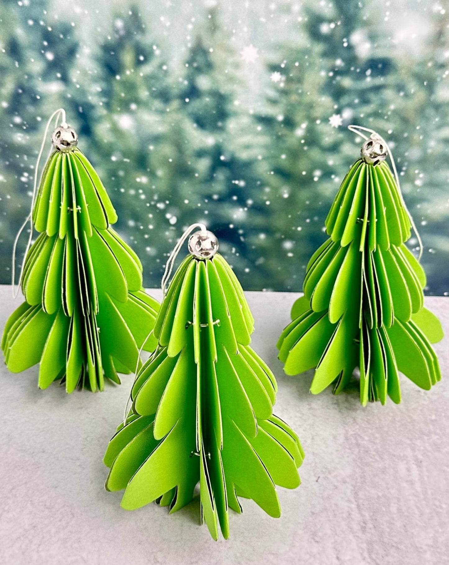 cute accordion paper tree christmas ornaments - set of 3