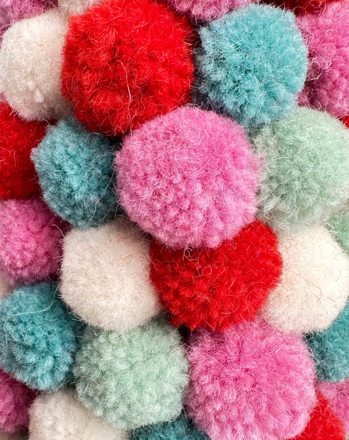 brightly colored pom pom puff christmas trees - set of 2