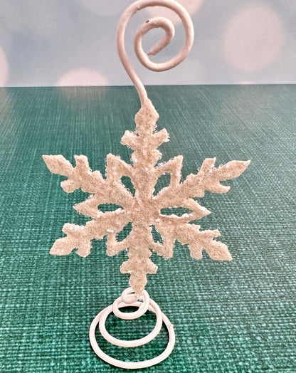 Set of 4 white glittered snowflake placecard holders