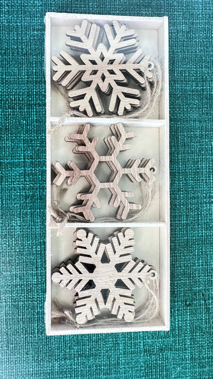 set of 12 wooden snowflake christmas ornaments