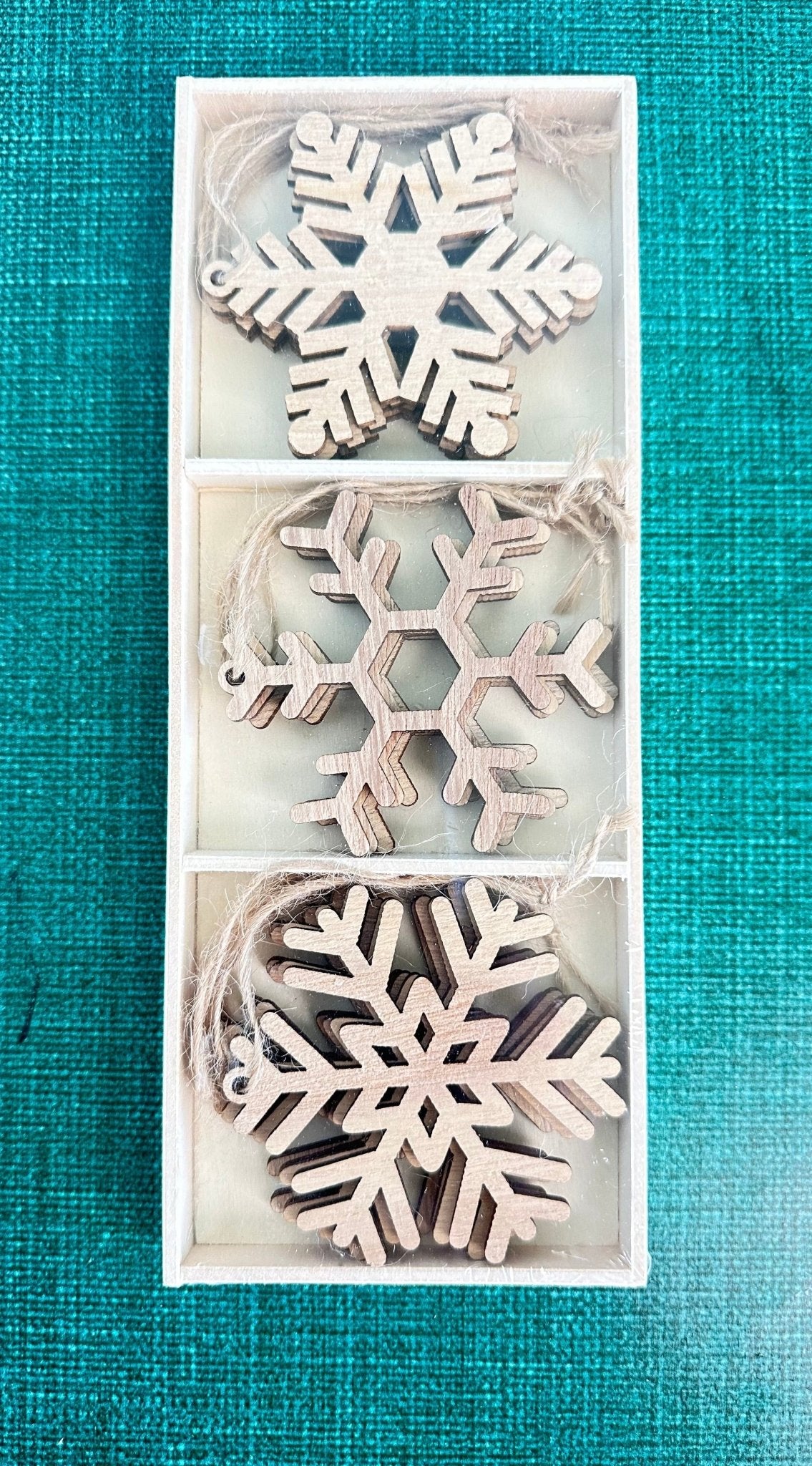 set of 12 wooden snowflake christmas ornaments