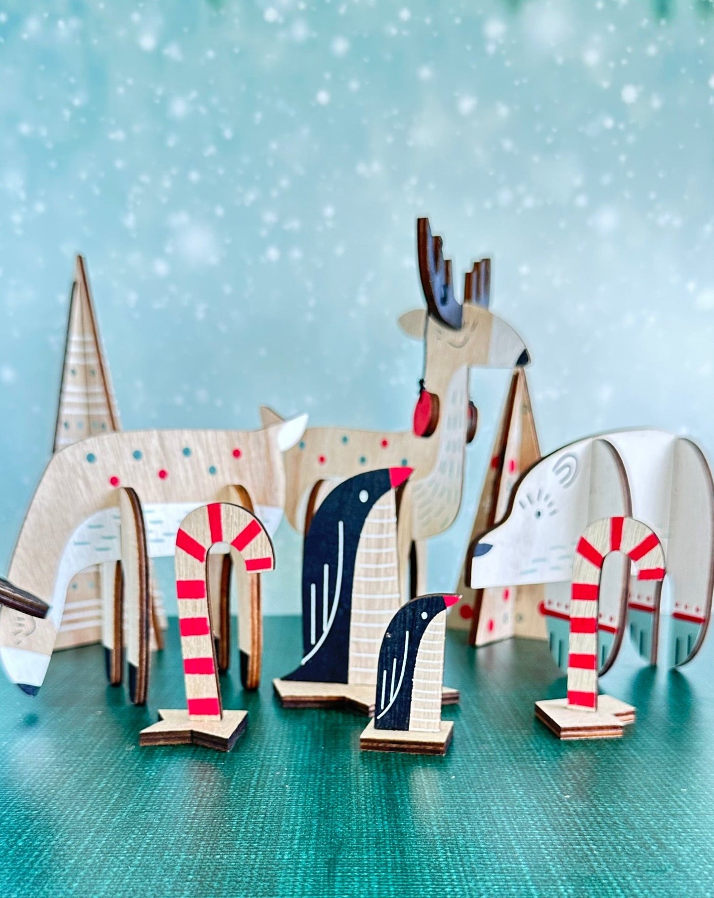 arctic woodland christmas scene - 9 piece holiday cut outs set in wooden gift box