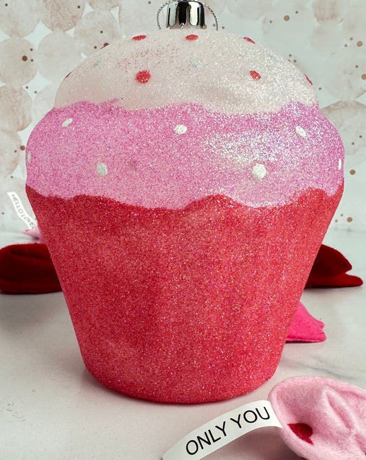 giant pink glitter cupcake ornament valentines day ornament 