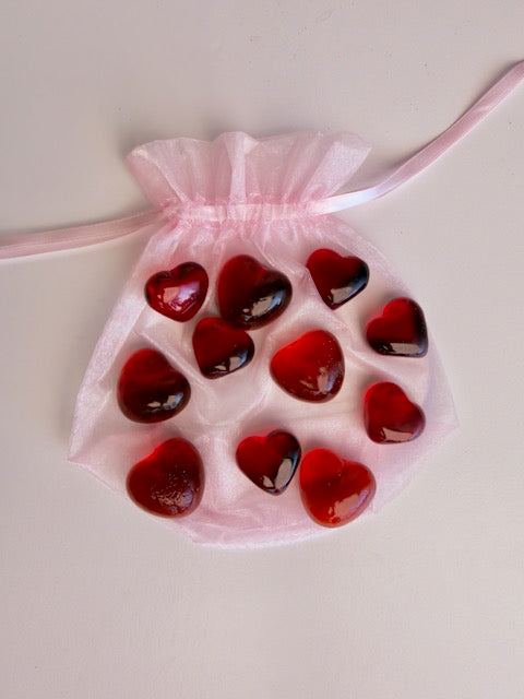 Valentines Day Glass Hearts - Set of 10