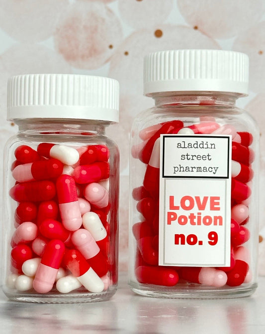 love potion no. 9 prescription pill ornament decor - set of 2 - exclusive to aladdin street farm 