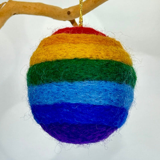 gay pride LGBTQ plus ornament in rainbow colors- approx. 3 inch handmade in Nepal by Women's Collectives