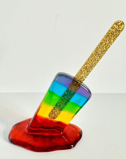 gay pride popsicle resin sculpure with gold glitter stick