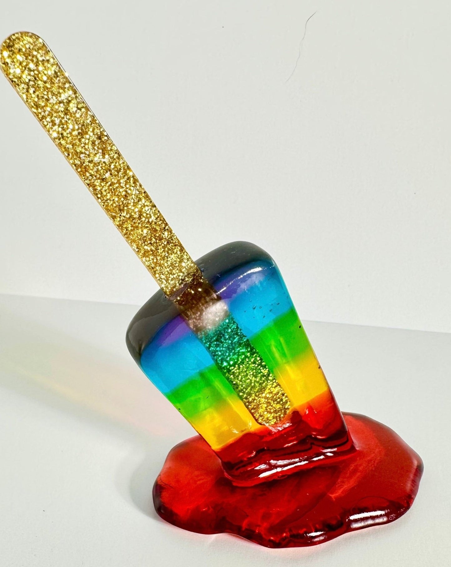 gay pride popsicle resin sculpure with gold glitter stick