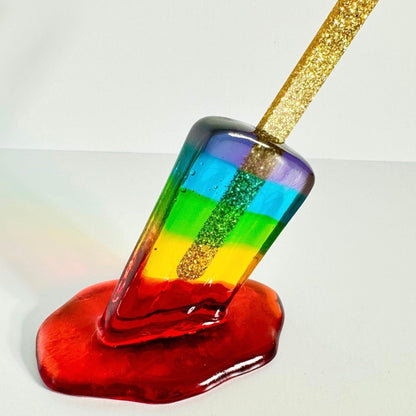 gay pride popsicle resin sculpure with gold glitter stick