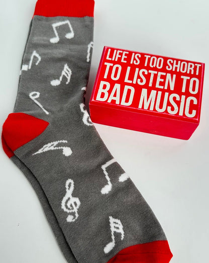 lifes too short to listen to bad music block and socks stocking stuffers gifts for him