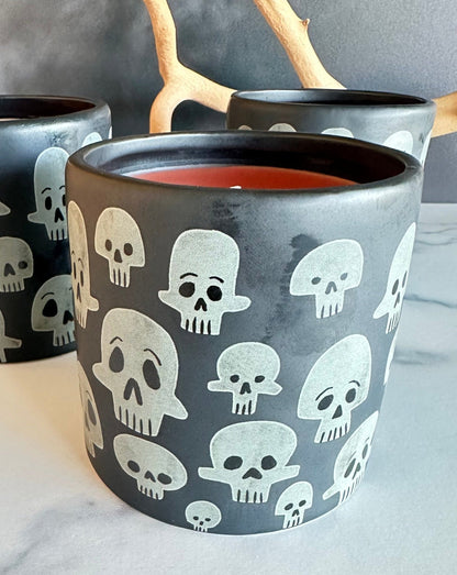 it smells like all the things you love about fall. especially starbucks pumpkin spice cold brew.  fragrance notes include:  pumpkin spice. fall leaves. the whisper in the fall wind.  our limited edition ceramic skull candle is a very generous 3.5 x 3.5 inch candle pot with custom blended scent and color.   quantities are extremely limited. so be sure to BOO now.   