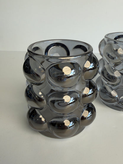 iridescent chrome grey bubble votives - set of 2