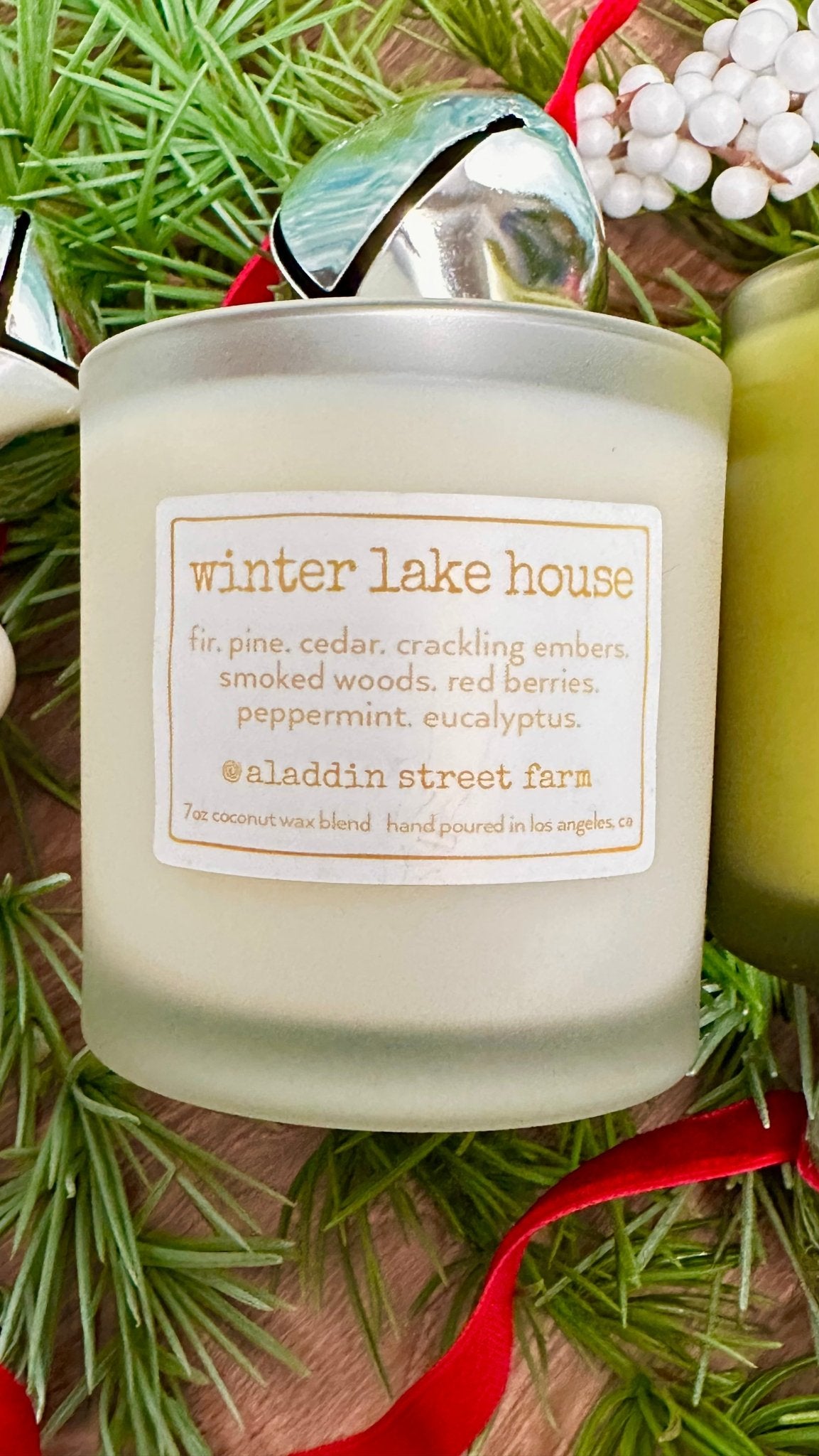 winter lake house christmas candle